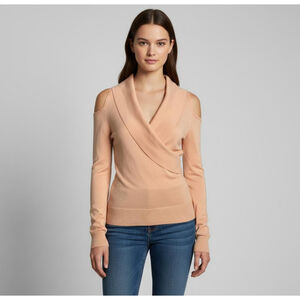 Arden B Peach Cold-Shoulder Front Wrap Knit Sweater  Top Y2K Size Small